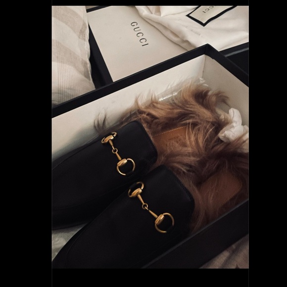 2015 Gucci RE-EDITION WOMEN'S PRINCETOWN Black and Gold Loafers - Picture 1 of 6